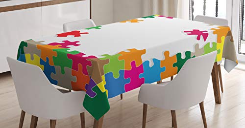 ABAKUHAUS Brettspiel Tischdecke, Bunte Puzzle, Schmutzabweisent mit Modernster Druck Technologie Waschbar Klare Farben, 140 x 200 cm, Orange Grün von ABAKUHAUS