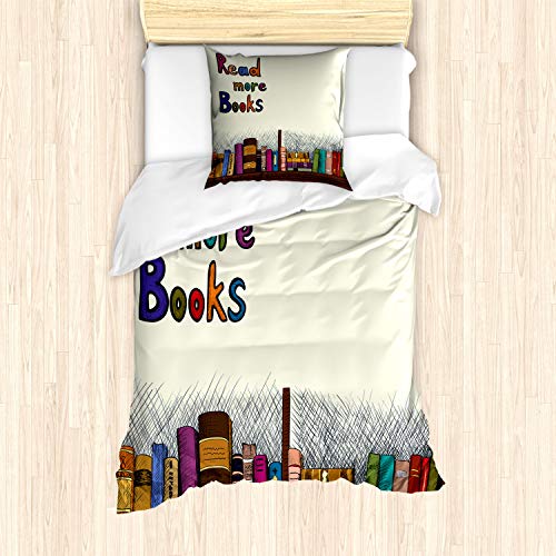 ABAKUHAUS Buch Bettbezug Set für Einzelbetten, Lesen Sie weiter Sketchy Bunte, Milbensicher Allergiker geeignet mit Kissenbezug, Braun Beige von ABAKUHAUS
