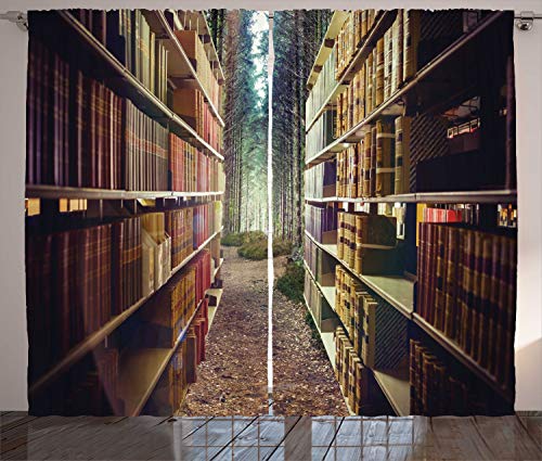 ABAKUHAUS Bücherregal Rustikaler Gardine, Zusammenfassung Bibliothek in Woods, Schlafzimmer Kräuselband Vorhang mit Schlaufen und Haken, 280 x 260 cm, Rotbraun von ABAKUHAUS