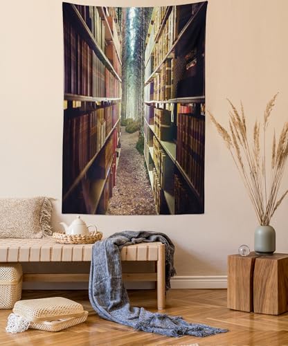 ABAKUHAUS Bücherregal Wandteppich und Tagesdecke, Zusammenfassung Bibliothek in Woods aus Weiches Mikrofaser Stoff Waschbar ohne Verblassen Digitaldruck, 140 x 230 cm, Kastanienbraun von ABAKUHAUS