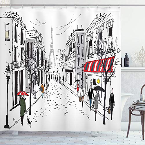 ABAKUHAUS Bunt Duschvorhang, Paris Eiffelturm, Stoffliches Gewebe Badezimmerdekorationsset mit Haken, 175 x 220 cm, Grau Rot ABAKUHAUS Bunt Duschvorhang, Paris Eiffelturm, Stoffliches Gewebe Badezimmerdekorationsset mit Haken, 175 x 220 cm, Grau Rot von ABAKUHAUS