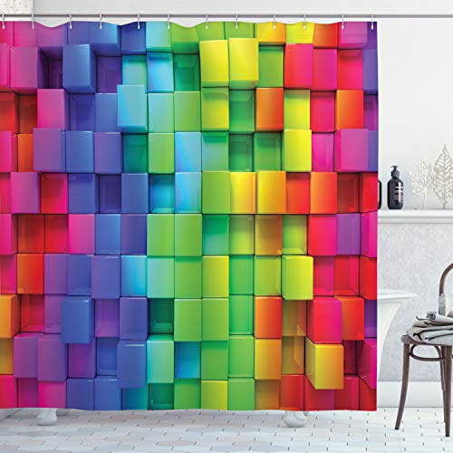 ABAKUHAUS Bunt Duschvorhang, Rainbow Color, Stoffliches Gewebe Badezimmerdekorationsset mit Haken, 175 x 180 cm, Mehrfarbig von ABAKUHAUS