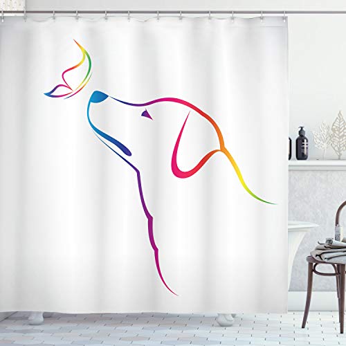 ABAKUHAUS Bunt Duschvorhang, Butterfly Hund Labrador, Stoffliches Gewebe Badezimmerdekorationsset mit Haken, 175 x 220 cm, Hellgrau Mehrfarbig ABAKUHAUS Bunt Duschvorhang, Butterfly Hund Labrador, Stoffliches Gewebe Badezimmerdekorationsset mit Haken, 175 x 220 cm, Hellgrau Mehrfarbig von ABAKUHAUS
