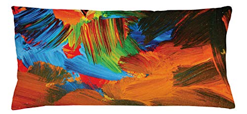 ABAKUHAUS Bunt Kissenbezug, Aquarell Pinselstriche, mit Reißverschluss Waschbar Beidseitiger Digitaldruck Klare Farben Hochwertige Stoff, 90 x 40 cm, Orange Aqua von ABAKUHAUS