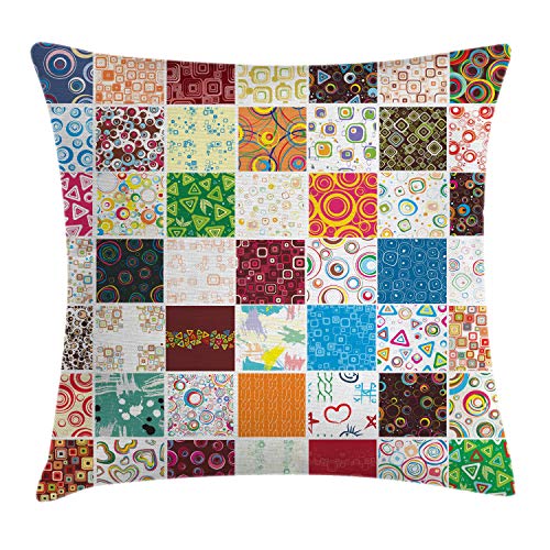 ABAKUHAUS Bunt Kissenbezug, Patchwork Retro Style, Beidseitiges Digitaldruck mit Reißverschluß Farbfest Pflegeleicht und Waschbar, 45 x 45 cm, Grün Aqua von ABAKUHAUS