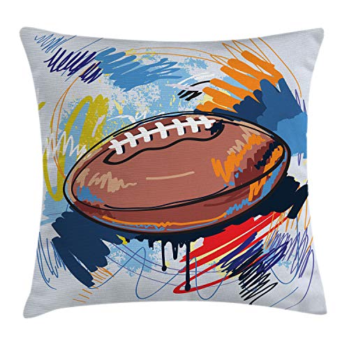 ABAKUHAUS Bunt Kissenbezug, Rugby-Ball-Gekritzel-Kunst, Dekorative Kopfkissenhülle mit Beidseitigem Druck Reißverschluß Waschbar, 40 x 40 cm, Braun Blau ABAKUHAUS Bunt Kissenbezug, Rugby-Ball-Gekritzel-Kunst, Dekorative Kopfkissenhülle mit Beidseitigem Druck Reißverschluß Waschbar, 40 x 40 cm, Braun Blau von ABAKUHAUS