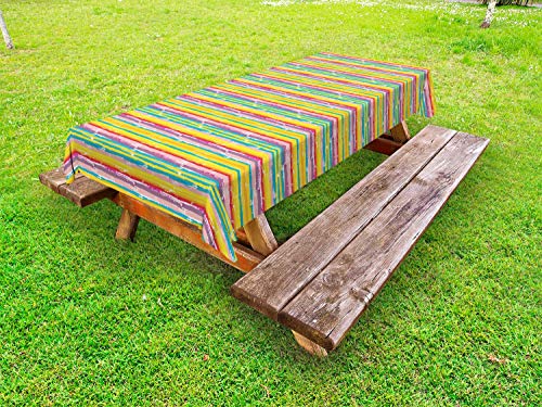 ABAKUHAUS Bunt Outdoor-Tischdecke, Pinsel Marks Entwurf, dekorative waschbare Picknick-Tischdecke, 145 x 210 cm, Dunkel Gelb Aqua von ABAKUHAUS