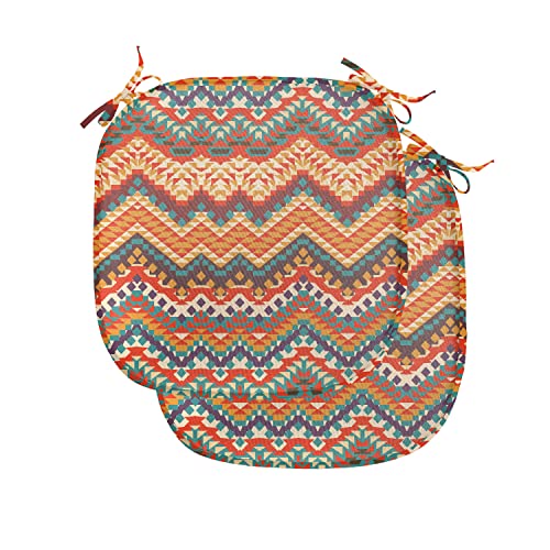 ABAKUHAUS Bunt Polster für Esszimmerstühle, Chevron-Zickzack, Dekoratives wasserfestes Kissen mit Riemen für Küchensitze, 40 cm x 40 cm-2er Pack, Mehrfarbig von ABAKUHAUS