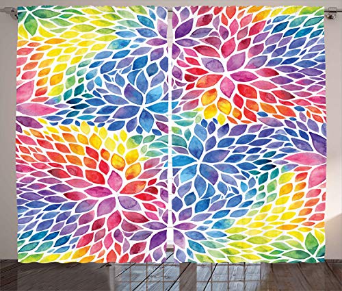 ABAKUHAUS Bunt Rustikaler Vorhang, Regenbogen farbige Blätter, Wohnzimmer Universalband Gardinen mit Schlaufen und Haken, 280 x 245 cm, Blau Magenta von ABAKUHAUS