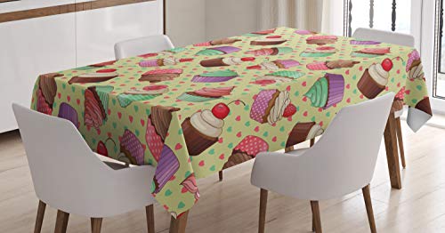 ABAKUHAUS Bunt Tischdecke, Bäckerei-Tupfen, Druck mit Klaren Farben ohne Verblassen Waschbar für innen oder Außen Bereich, 140 x 170 cm, Grün Braun Rosa von ABAKUHAUS