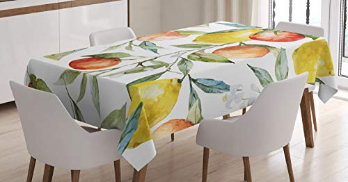 ABAKUHAUS Bunt Tischdecke, Orange Clementine Baum, Personalisierter Druck mit Klaren Farben Waschbar Wasserfest kein Verblassen, 140 x 170 cm, Weiß Gelb von ABAKUHAUS