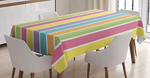 ABAKUHAUS Bunt Tischdecke, Pastell Sommer Funky, Inn und Outdoor Bereich geeignet Waschbar Druck Klare Farben Kein Verblassen, 140 x 170 cm, Gelb Grün Lila von ABAKUHAUS