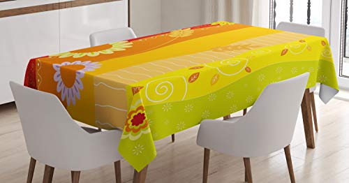 ABAKUHAUS Bunt Tischdecke, Streifen und Blumen, Für den Inn und Outdoor Bereich geeignet Waschbar Druck Klar Kein Verblassen, 140 x 240 cm, Orange Grün Rot von ABAKUHAUS