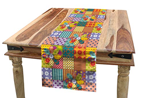 ABAKUHAUS Bunt Tischläufer, Blumen-Tupfen Mix, Esszimmer Küche Rechteckiger Dekorativer Tischläufer, 40 x 225 cm, Rot Orange Lila von ABAKUHAUS