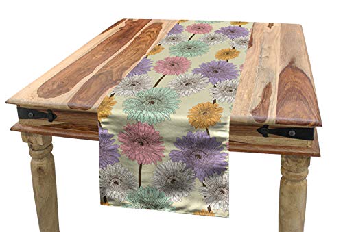 ABAKUHAUS Bunt Tischläufer, Chrysanthemum Pflanzen, Esszimmer Küche Rechteckiger Dekorativer Tischläufer, 40 x 180 cm, Grau Lila von ABAKUHAUS