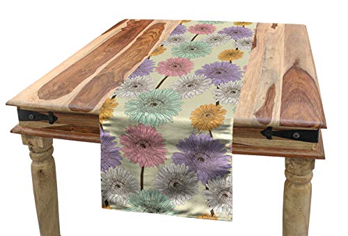 ABAKUHAUS Bunt Tischläufer, Chrysanthemum Pflanzen, Esszimmer Küche Rechteckiger Dekorativer Tischläufer, 40 x 300 cm, Grau Lila von ABAKUHAUS