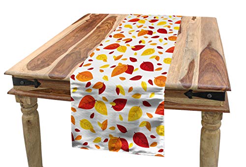 ABAKUHAUS Bunt Tischläufer, Saisonale Herbstblätter, Esszimmer Küche Rechteckiger Dekorativer Tischläufer, 40 x 180 cm, Orange Gelb Rot von ABAKUHAUS