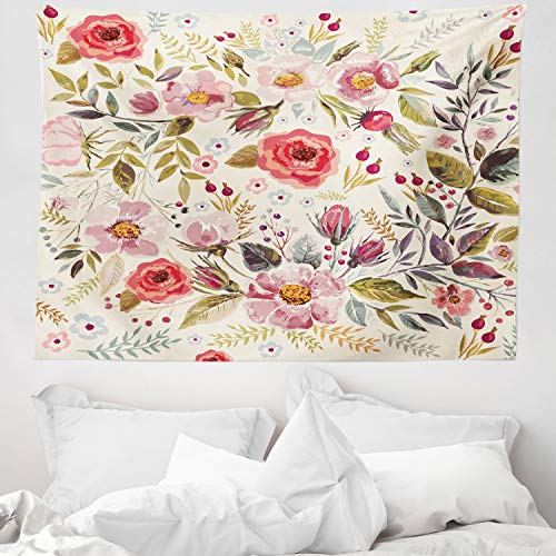 ABAKUHAUS Bunt Wandteppich, Abstrakte Blumen Rosen aus Weiches Mikrofaser Stoff Waschbar ohne Verblassen Digitaldruck, 150 x 110 cm, Grün Rosa von ABAKUHAUS