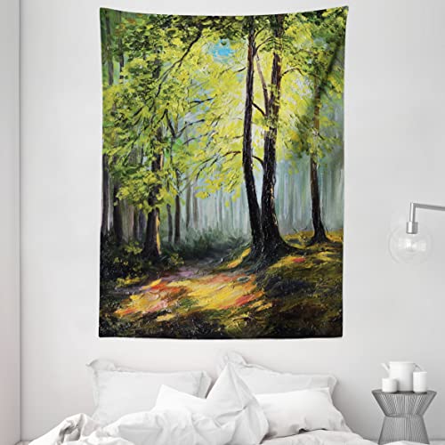 ABAKUHAUS Bunt Wandteppich, Herbst Waldlandschaft, Wohnzimmer Schlafzimmer Heim Seidiges Satin Wandteppich, 150 x 200 cm, Mehrfarbig von ABAKUHAUS