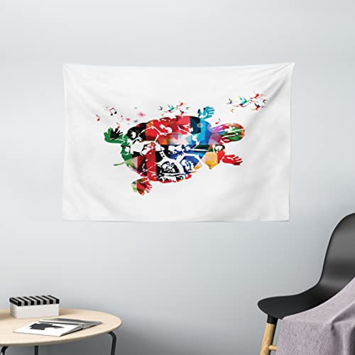 ABAKUHAUS Bunt Wandteppich, Zusammenfassung Schildkröte Notizen, Wohnzimmer Schlafzimmer Heim Seidiges Satin Wandteppich, 150 x 100 cm, Weiß Mehrfarbig von ABAKUHAUS