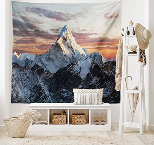 ABAKUHAUS Bunt Wandteppich und Tagesdecke, Berg Nepal Everest aus Weiches Mikrofaser Stoff Waschbar ohne Verblassen Digitaldruck, 230 x 140 cm, Weiß Grau von ABAKUHAUS