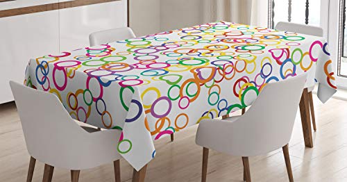 ABAKUHAUS Bunte Kreise Tischdecke, Farbige geometrische Kreis, Pflegeleicht mit Modernster Druck Technologie Waschbar und Personalisiert, 140 x 240 cm, Lavendel Lachs Gelb Rosa von ABAKUHAUS