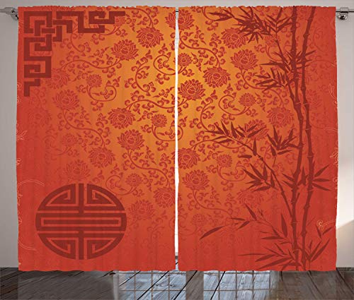 ABAKUHAUS Chinesisch Rustikaler Gardine, Traditionelle Natur-Kunst, Schlafzimmer Kräuselband Vorhang mit Schlaufen und Haken, 280 x 175 cm, Orange von ABAKUHAUS