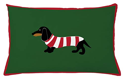 ABAKUHAUS Dackel Kissenbezug, Canine Cartoon-Hund, Klöppelkissenhüllen mit Beidseitigen Druck Farbfest Waschbar und Reißverschluß, 65 x 40 cm, Grün Rot von ABAKUHAUS
