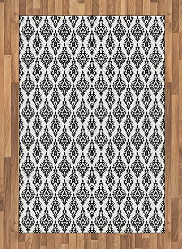 ABAKUHAUS Damast Teppich, Schwarz-Weiß-Barock, Deko-Teppich Digitaldruck, Färben mit langfristigen Halt, 120 x 180 cm, Weiß Schwarz von ABAKUHAUS