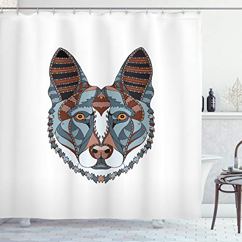 ABAKUHAUS Deutsche Duschvorhang, Bunte Schäferhund, Stoffliches Gewebe Badezimmerdekorationsset mit Haken, 175 x 220 cm, Mehrfarbig von ABAKUHAUS
