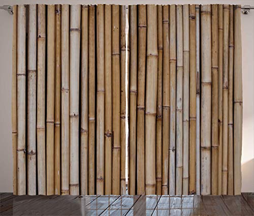 ABAKUHAUS Die Architektur Rustikaler Gardine, Trockene Bambuszaun Bild, Schlafzimmer Kräuselband Vorhang mit Schlaufen und Haken, 280 x 245 cm, Kakao Taupe von ABAKUHAUS