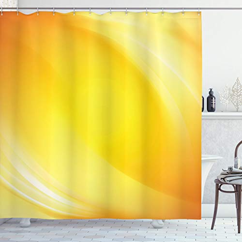ABAKUHAUS Gelb Duschvorhang, Gelbe Linien Ombre, Stoffliches Gewebe Badezimmerdekorationsset mit Haken, 175 x 180 cm, Gelb und Weiß von ABAKUHAUS