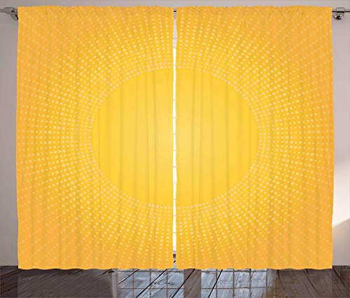 ABAKUHAUS Digital Rustikaler Vorhang, Moderne Sonnenschein Kreis, Wohnzimmer Universalband Gardinen mit Schlaufen und Haken, 280 x 260 cm, Weiß Gelb von ABAKUHAUS