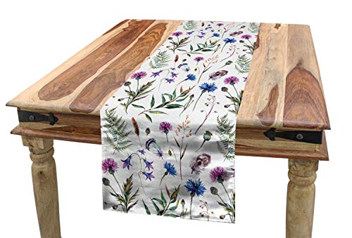 ABAKUHAUS Distel Tischläufer, Sommerblumen, Esszimmer Küche Rechteckiger Dekorativer Tischläufer, 40 x 225 cm, Reseda Grün Kobaltblau von ABAKUHAUS