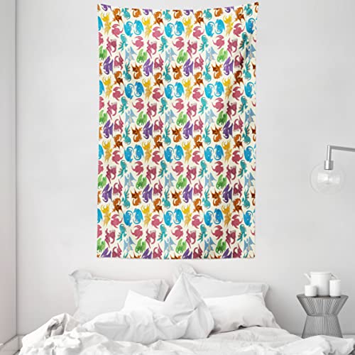 ABAKUHAUS Drache Wandteppich, Cartoon Style Design für Tiermuster Bunte Drachen Kunstdruck, aus Weiches Mikrofaser Stoff Wand Dekoration Für Schlafzimmer, 140 x 230 cm, Multicolor von ABAKUHAUS