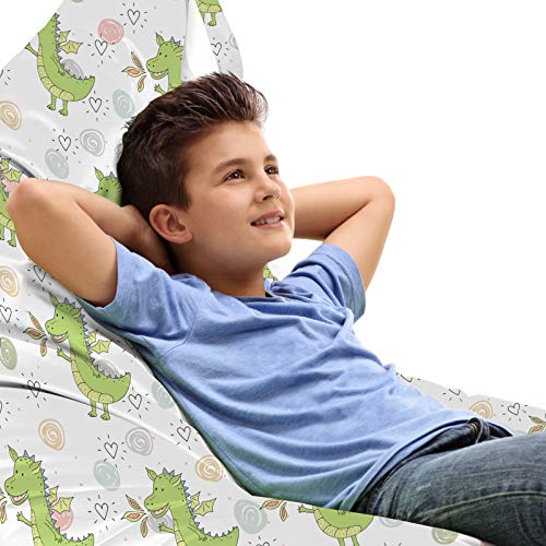 ABAKUHAUS Drachen Unicorn Toy Bag Lounger Stuhl, Lustige Drachen Winken Hallo, Hochleistungskuscheltieraufbewahrung mit Griff, Mehrfarbig von ABAKUHAUS