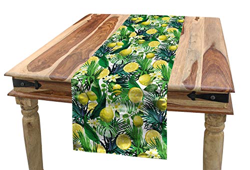 ABAKUHAUS Dschungel Tischläufer, Exotische Pflanzen Green Leaf, Esszimmer Küche Rechteckiger Dekorativer Tischläufer, 40 x 300 cm, Grün Gelb von ABAKUHAUS