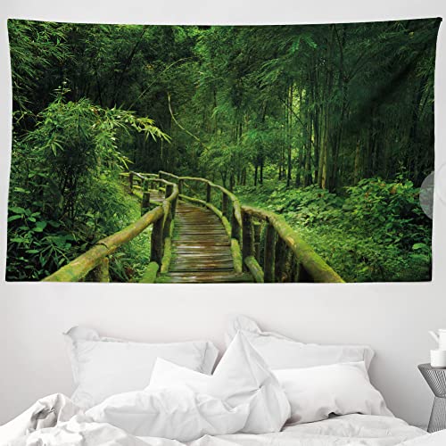 ABAKUHAUS Urwald Wandteppich und Tagesdecke, Tropical Thailand Wald aus Weiches Mikrofaser Stoff Waschbar ohne Verblassen Digitaldruck, 230 x 140 cm, Waldgrün Braun von ABAKUHAUS