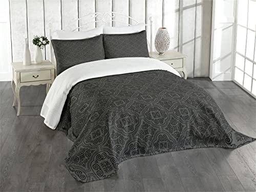 ABAKUHAUS Dunkelgrau Tagesdecke Set, venezianischen Barock, Set mit Kissenbezügen Moderne Designs, für Doppelbetten 220 x 220 cm, Schwarz Grauen von ABAKUHAUS