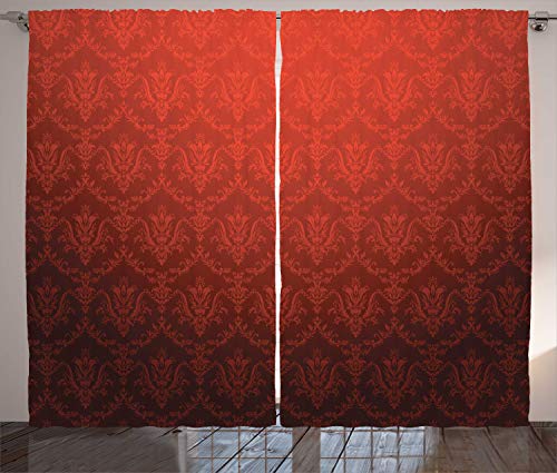 ABAKUHAUS Dunkelrot Rustikaler Gardine, Vintage Blumen Stil Ombre, Schlafzimmer Kräuselband Vorhang mit Schlaufen und Haken, 280 x 245 cm, Schwarz Rot von ABAKUHAUS