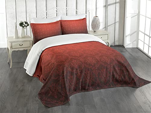 ABAKUHAUS Dunkelrot Tagesdecke Set, Vintage Blumen Stil Ombre, Set mit Kissenbezügen Waschbar, für Doppelbetten 220 x 220 cm, Schwarz Bordeauxrot von ABAKUHAUS