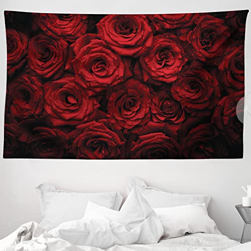 ABAKUHAUS Dunkelrot Wandteppich und Tagesdecke, Tropfen von Blooming Bouquet aus Weiches Mikrofaser Stoff Waschbar ohne Verblassen Digitaldruck, 230 x 140 cm, Schwarz Rot von ABAKUHAUS