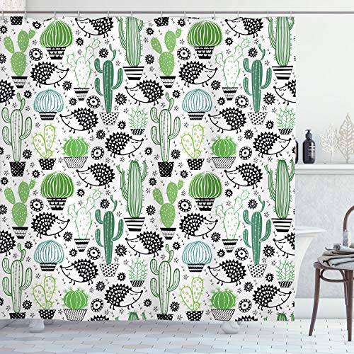 ABAKUHAUS Kaktus Duschvorhang, Hedgehog Saguaro-Karikatur, Stoffliches Gewebe Badezimmerdekorationsset mit Haken, 175 x 200 cm, Grün Schwarz ABAKUHAUS Kaktus Duschvorhang, Hedgehog Saguaro-Karikatur, Stoffliches Gewebe Badezimmerdekorationsset mit Haken, 175 x 200 cm, Grün Schwarz von ABAKUHAUS