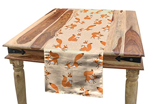 ABAKUHAUS Eichhörnchen Tischläufer, Fluffy Nagetiere Schneefall, Esszimmer Küche Rechteckiger Dekorativer Tischläufer, 40 x 225 cm, Orange Braun von ABAKUHAUS