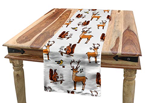 ABAKUHAUS Eichhörnchen Tischläufer, Weihnachten Tiere Skizze, Esszimmer Küche Rechteckiger Dekorativer Tischläufer, 40 x 180 cm, Weiß Orange von ABAKUHAUS