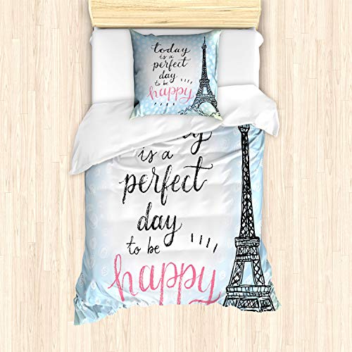 ABAKUHAUS Eiffelturm Bettbezug Set, Sketch Perfect Day, Milbensicher Allergiker geeignet mit Kissenbezügen, 135 cm x 200 cm - 80 x 80 cm, Blau Schwarz von ABAKUHAUS