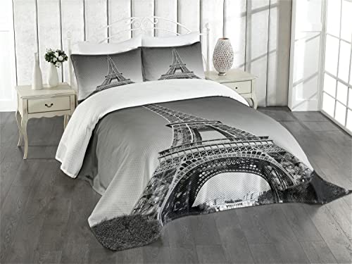 ABAKUHAUS Eiffelturm Tagesdecke Set, Paris Landmark, Set mit Kissenbezügen Feste Farben, für Doppelbetten 220 x 220 cm, Grau ABAKUHAUS Eiffelturm Tagesdecke Set, Paris Landmark, Set mit Kissenbezügen Feste Farben, für Doppelbetten 220 x 220 cm, Grau von ABAKUHAUS