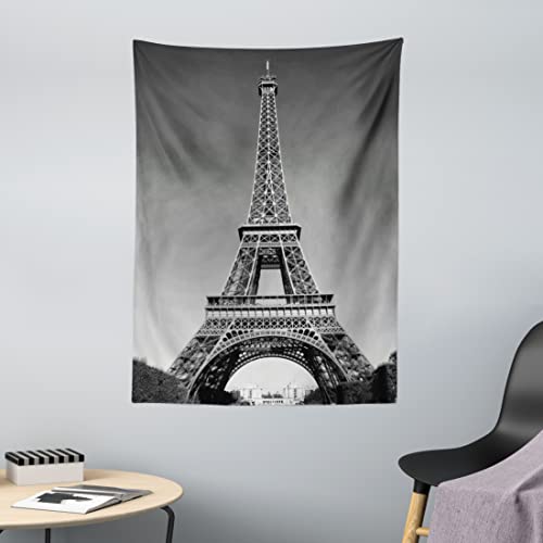 ABAKUHAUS Eiffelturm Wandteppich und Tagesdecke, Paris Landmark, aus Weiches Mikrofaser Stoff Wand Dekoration Für Schlafzimmer, 110 x 150 cm, Grau von ABAKUHAUS