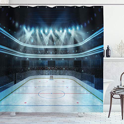 ABAKUHAUS Eishockey Duschvorhang, Sport Arena Foto Fans, Stoffliches Gewebe Badezimmerdekorationsset mit Haken, 175 x 200 cm, Mehrfarbig von ABAKUHAUS