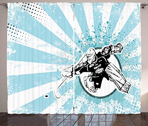 ABAKUHAUS Eishockey Rustikaler Vorhang, Retro Grunge-Torwart, Wohnzimmer Universalband Gardinen mit Schlaufen und Haken, 280 x 175 cm, Schwarz Weiß von ABAKUHAUS